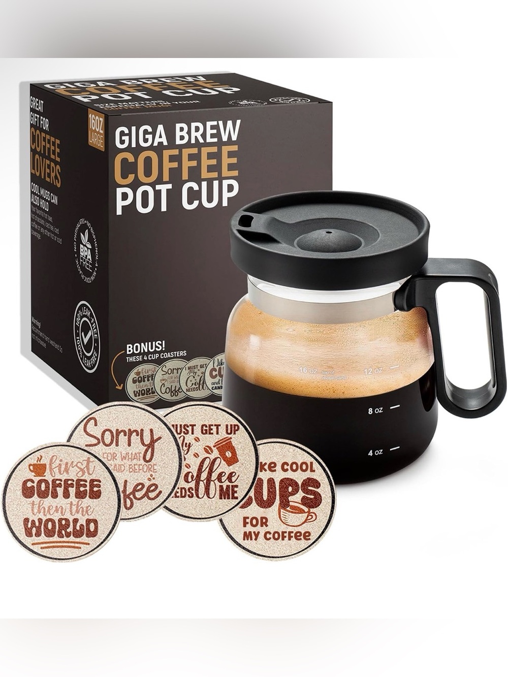 Coffee Pot Cup with 4 coasters dented box
